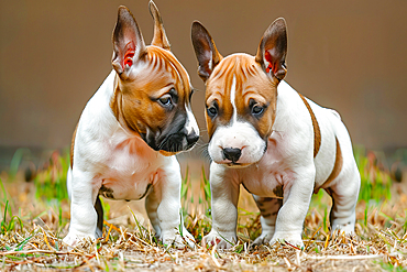 AI generated image of Two cute young bull terriers looking at each other