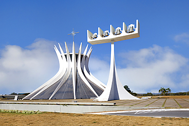 Roman Cathedral of Brasilia (Metropolitan Cathedral) and Bell Tower, designed by Oscar Niemeyer, Brasilia, UNESCO World Heritage Site, Brasilia, Federal district, Brazil, South America