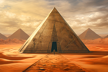 AI generated image of a Pyramids in the desert, Symbol of the life after death and embodying the union of earth and heaven