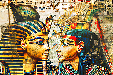 AI generated image of a Isis and Osiris represented on tomb wall