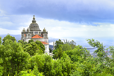 View over Sanctuary of the Sacred Heart of Jesus, Santa Lucia Church, Viana do Castelo, Minho, Portugal, Europe