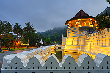 Temple of the sacred Tooth Relic or Sri Dalada Maligawa, Octagonal tower at sunrise, Kandy, Sri Lanka