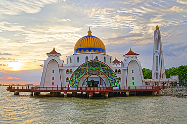 Malacca Straits or Selat Mosque at sunset, Malacca, Malaysia