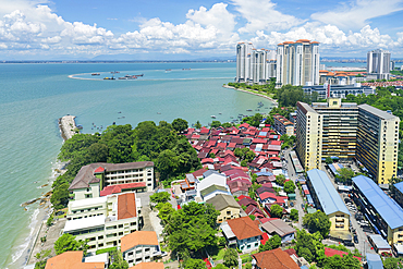 Penang skyline and beach on the Malacca Straits, Penang, Malaysia