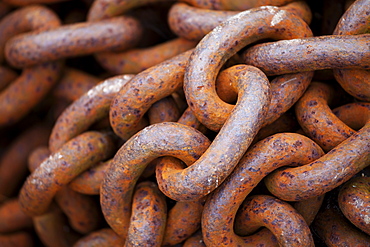 Close-up of rusty chain links, Zuidersee Museum, Enkhuizen, North Holland, Netherlands, Europe