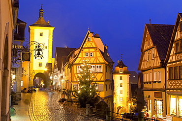 Christmas Tree at the Plonlein, Rothenburg ob der Tauber, Bavaria, Germany, Europe