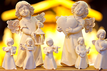 Wooden Christmas angel decorations at the Dresden Strietzelmarkt Christmas Market, Dresden, Saxony, Germany, Europe