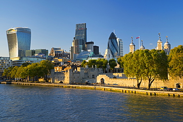 View of the Financial District of the City of London, and the Tower of London, London, England, United Kingdom, Europe