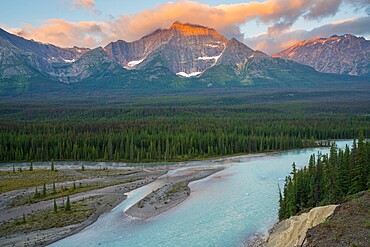 Mount Fryatt and the Athabasca River, Jasper National Park, UNESCO World Heritage Site, Alberta, Canada, North America