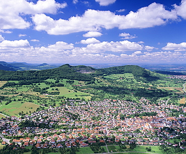 View from Hohenneuffen Castle to the Albtrauf and Beuron, Swabian Alb, Baden Wurttemberg, Germany, Europe