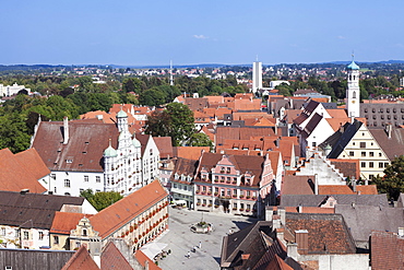 Town hall with Steuerhaus building and Grosszunft building at market square, Memmingen, Schwaben, Bavaria, Germany, Europe