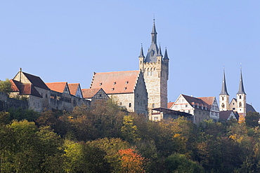 Blauer Turm Tower and St. Peter collegiate church, Bad Wimpfen, Neckartal Valley, Baden Wurttemberg, Germany, Europe