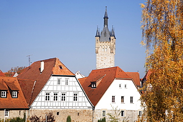 Old town with Blauer Turm Tower, Bad Wimpfen, Neckartal Valley, Baden Wurttemberg, Germany, Europe