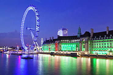 Millennium Wheel (London Eye), Old County Hall, London Aquarium, River Thames, South Bank, London, England, United Kingdom, Europe