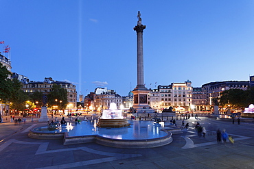 Trafalgar Square with Nelson's Column and fountain, London, England, United Kingdom, Europe