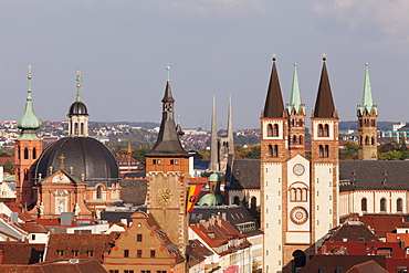 Augustinerkirche church, Neumuenster collegiate church, Grafeneckart Tower, townhall, Cathedral of St. Kilian, Wurzburg, Franconia, Bavaria, Germany, Europe