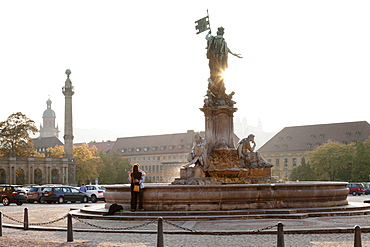 Franconia Fountain at the Residenz, Baroque Palace, built by Balthasar Neumann, UNESCO World Heritage Site, Wurzburg, Franconia, Bavaria, Germany, Europe