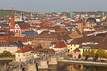 Old Bridge of the Main River, Augustinerkirche church, Grafeneckart Tower, townhall, Wurzburg, Franconia, Bavaria, Germany, Europe