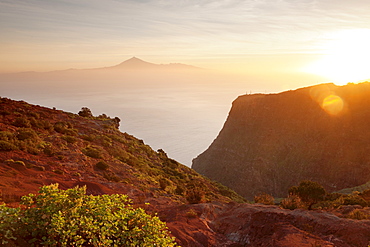 View from Gomera to Tenerife with Teide volcano at sunrise, Canary Islands, Spain, Atlantic, Europe