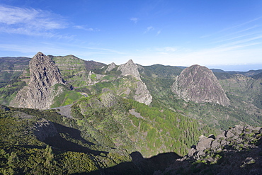 Three former volcanos, Roque de Agando, Degollada de Agando, Mirador de los Roques, La Gomera, Canary Islands, Spain, Europe