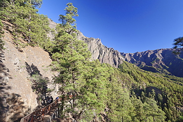 Hiking path from Los Brecitos through Caldera de Taburiente, Parque Nacional de la Caldera de Taburiente, UNESCO Biosphere Reserve, La Palma, Canry Islands, Spain, Europe