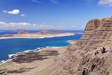 View from Famara Mountains to La Graciosa Island, Lanzarote, Canary Islands, Spain, Atlantic, Europe