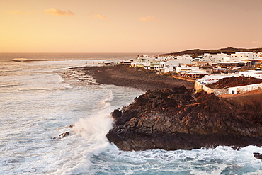 Fishing village El Golfo at sunset, Lanzarote, Canary Islands, Spain, Atlantic, Europe