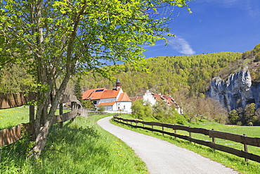 St. Georg chapel, Kaeppeler Hof, Thiergarten, Danube Valley in spring, Upper Danube Nature Park, Swabian Alb, Baden-Wurttemberg, Germany, Europe