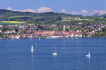 View over Lake Constance to Ueberlingen, Lake Constance, Baden-Wurttemberg, Germany, Europe