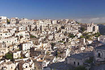 View over Sasso Barisano to Monasterio di Sant'Agostino monastery, UNESCO World Heritage Site, Matera, Basilicata, Puglia, Italy, Europe