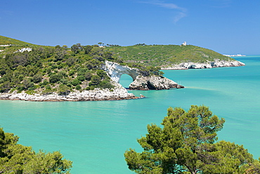 Cala San Felice bay with Architiello di San Felice rock arch, Gargano, Foggia Province, Puglia, Italy, Mediterranean, Europe