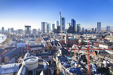 Frankfurt skyline with Paulskirche church, Roemerberg and financial district, Frankfurt, Hesse, Germany, Europe