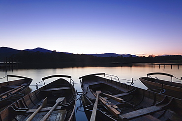 Rowing boats on Derwent Water, Keswick, Lake District National Park, Cumbria, England, United Kingdom, Europe