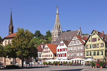 Market place with St. Paul Minster and Frauenkirche church, Esslingen, Baden-Wurttemberg, Germany, Europe