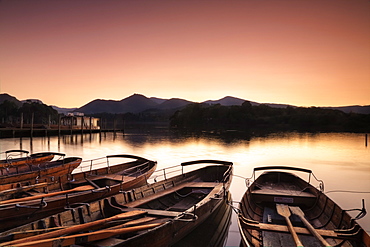 Rowing boats on Derwent Water, Keswick, Lake District National Park, Cumbria, England, United Kingdom, Europe