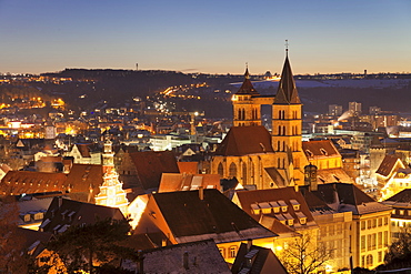 Old town of Esslingen with St. Dionys church and townhall, Esslingen, Baden-Wurttemberg, Germany, Europe