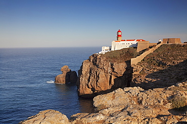 Lighthouse at sunrise, Cabo de Sao Vicente, Sagres, Algarve, Portugal, Europe