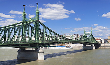 Liberty Bridge, Danube River and Pest, Budapest, Hungary, Europe