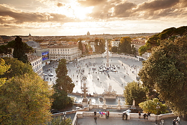 Piazza del Popolo Square at sunset, Obelisco Falminio obelisk, Rome, Lazio, Italy, Europe