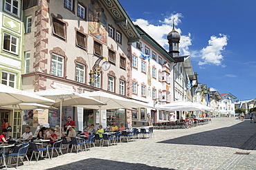 Street cafes, pedestrian zone, Bad Toelz, Upper Bavaria, Bavaria, Germany, Europe