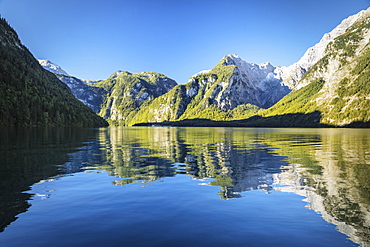 Lake Koenigssee, Watzmann Mountain, Berchtesgadener Land, Berchtesgaden National Park, Upper Bavaria, Bavaria, Germany, Europe