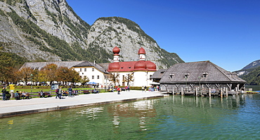 St. Bartholomew's church, Lake Koenigssee, Berchtesgadener Land, Berchtesgaden National Park, Upper Bavaria, Bavaria, Germany, Europe