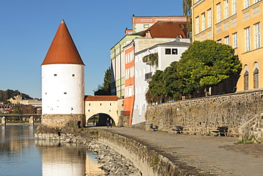 Schaibling Tower on waterfront in Passau, Germany, Europe