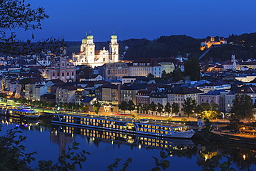 Cityscape at night in Passau, Germany, Europe