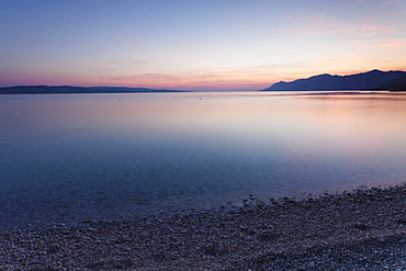 Sunset at the beach of Baska Voda, Makarska Riviera, Dalmatia, Croatia, Europe