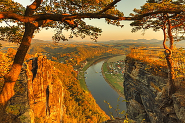 View of Elbe river from Bastei in Elbe Sandstone Mountains, Germany, Europe