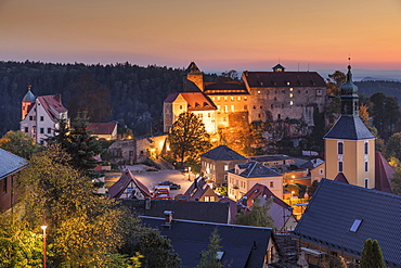 Hohnstein Castle at sunset in Saxony, Germany, Europe