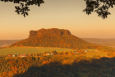 Lilienstein mountain at sunset in Saxony, Germany, Europe