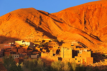 Kasbah at sunset, Ait Arbi, Dades Valley, Road of Kasbahs, Atlas Mountains, Southern Morocco, Morocco, North Africa, Africa