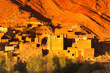 Kasbah at sunset, Ait Arbi, Dades Valley, Road of Kasbahs, Atlas Mountains, Southern Morocco, Morocco, North Africa, Africa